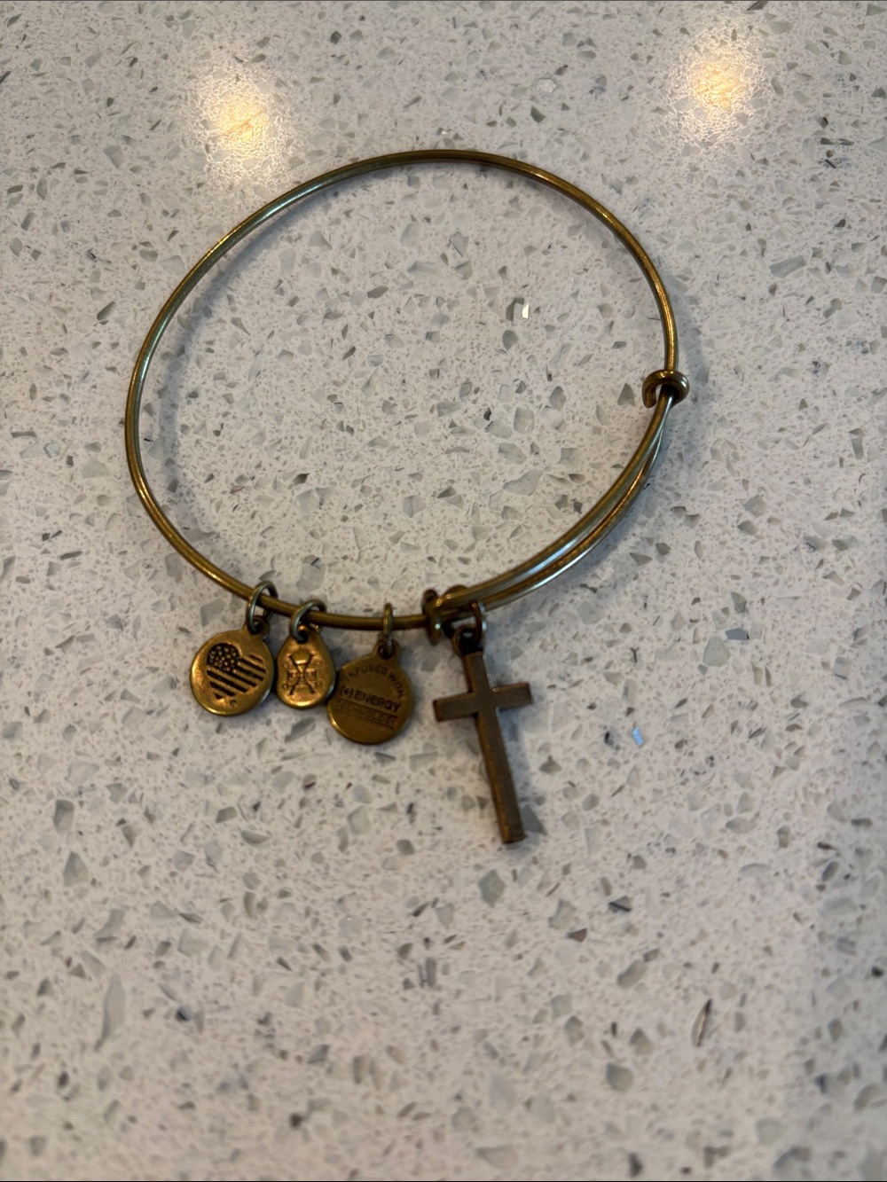 Alex and Ani Antique Gold Cross Charm Bangle Bracelet